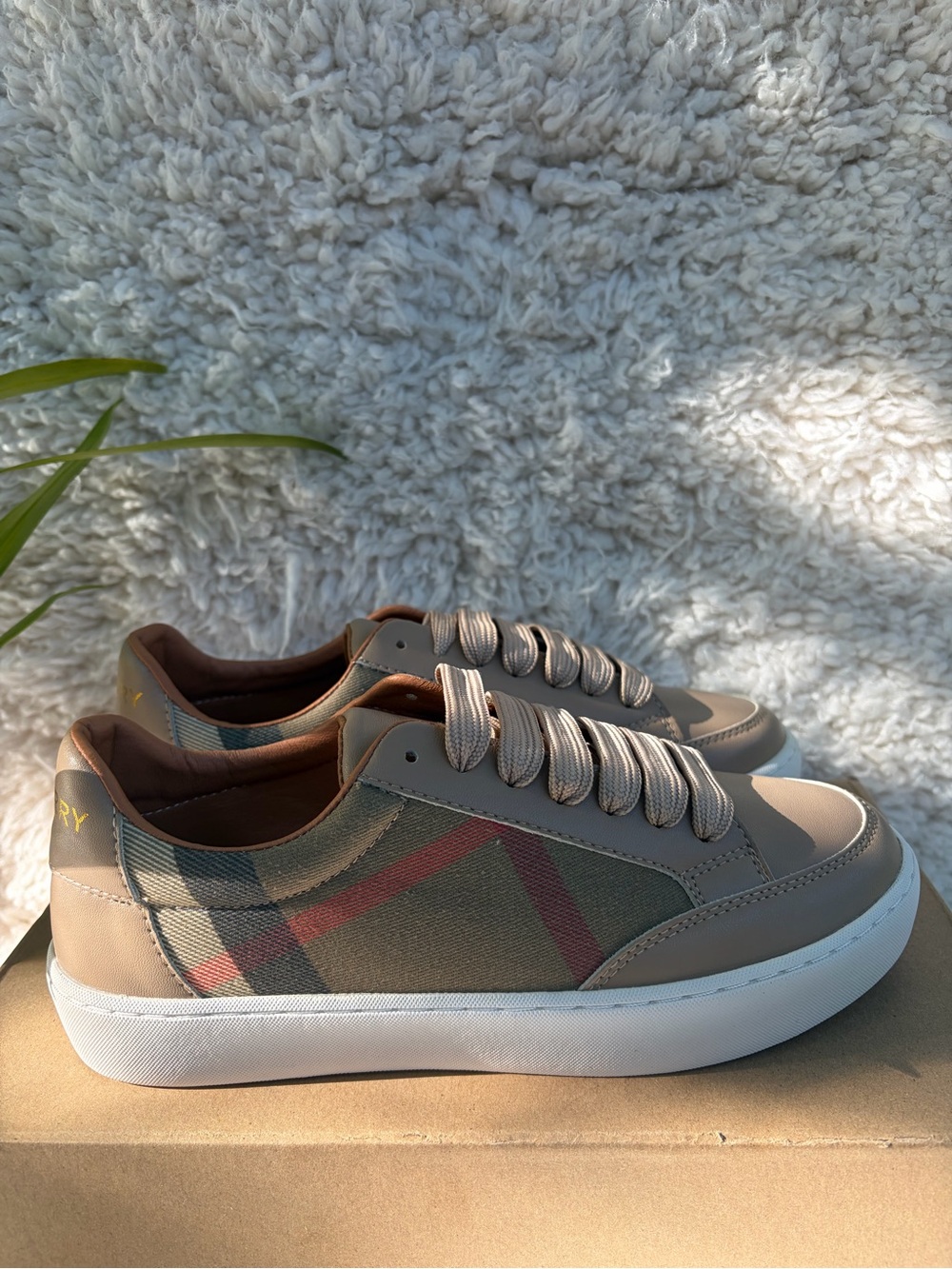 Brown tan checkered women shoes